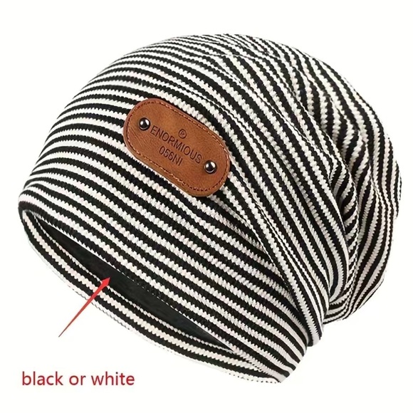 New! Unisex Black & White Striped Thin Scully Slouchy Beanie - Picture 1 of 8